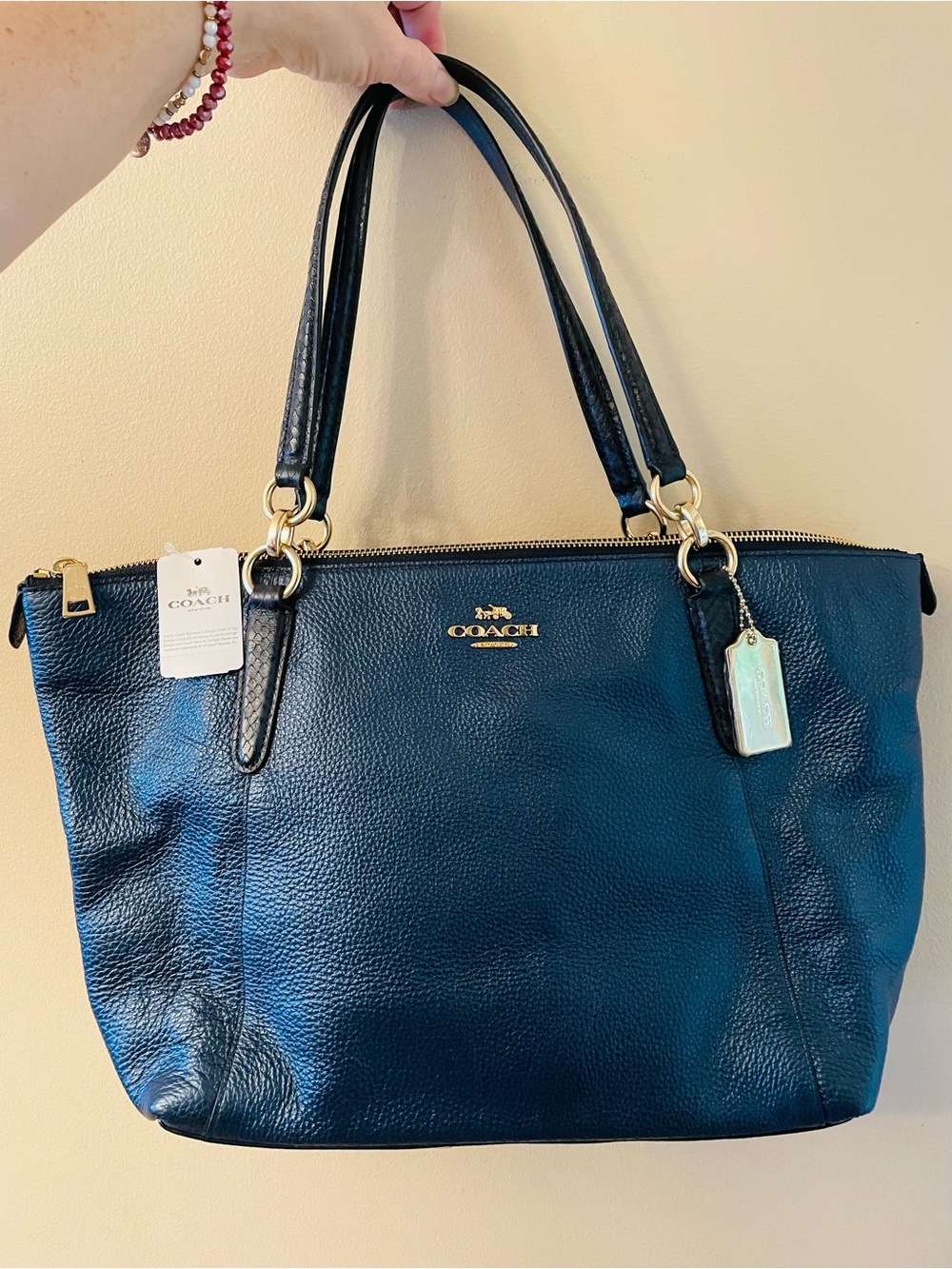 Coach NWT-Metallic Denim blue tote Bag with Zip Interior Pocket